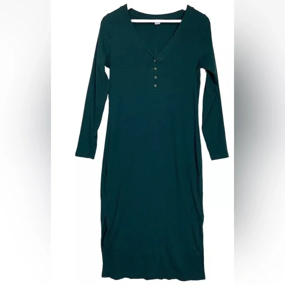 Old Navy Womens Dress Rib-Knit Henley Midi Sz Large Emerald Isle Ribbed Comfort - Picture 1 of 9